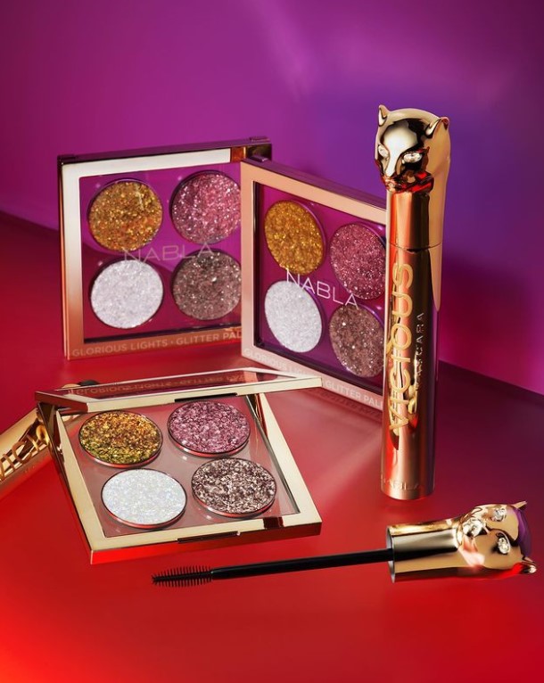 Палетка и тушь Nabla Cosmetics Glorious Lights Glitter Palette & Vicious Mascara Gold Edition
